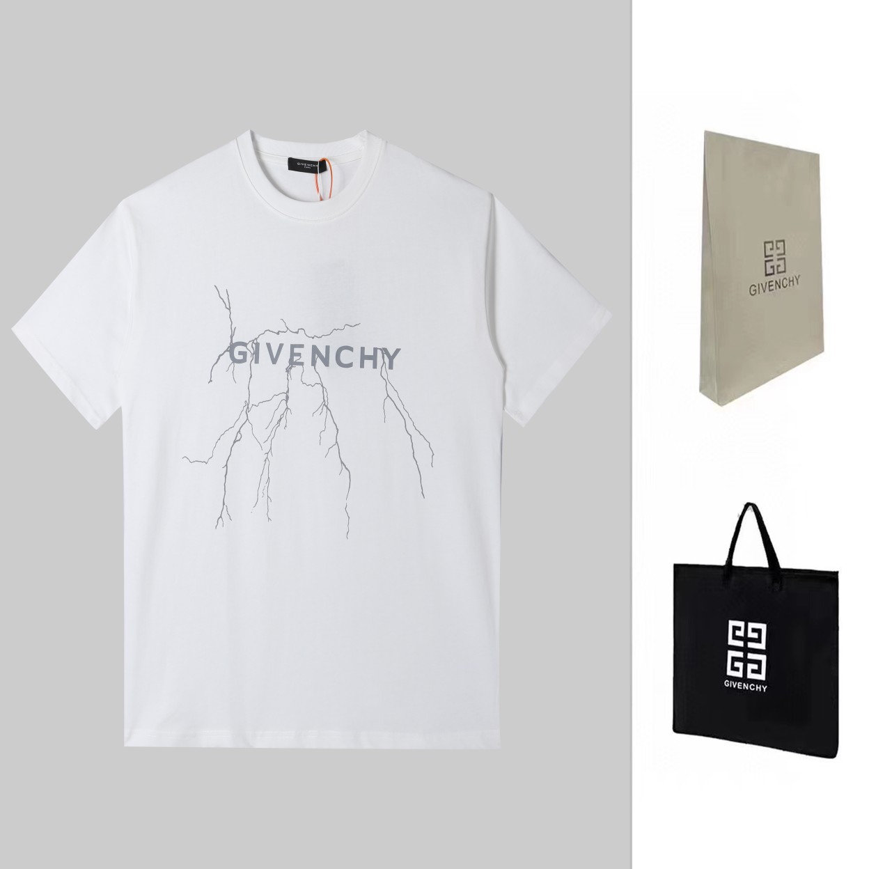GlVENCHY Givenchy 2024ss Lightning Gradient Nueva manga corta, alta calidad Hilo doble pesado 280 g 32 hilos tacto de l…