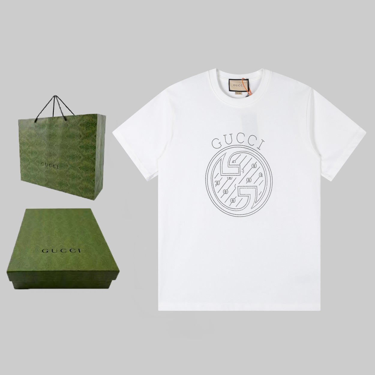 2024ss primavera/verano Gucci古驰 camiseta de manga corta con pedrería termoadhesiva, algodón puro de doble hilo de 32 ca…