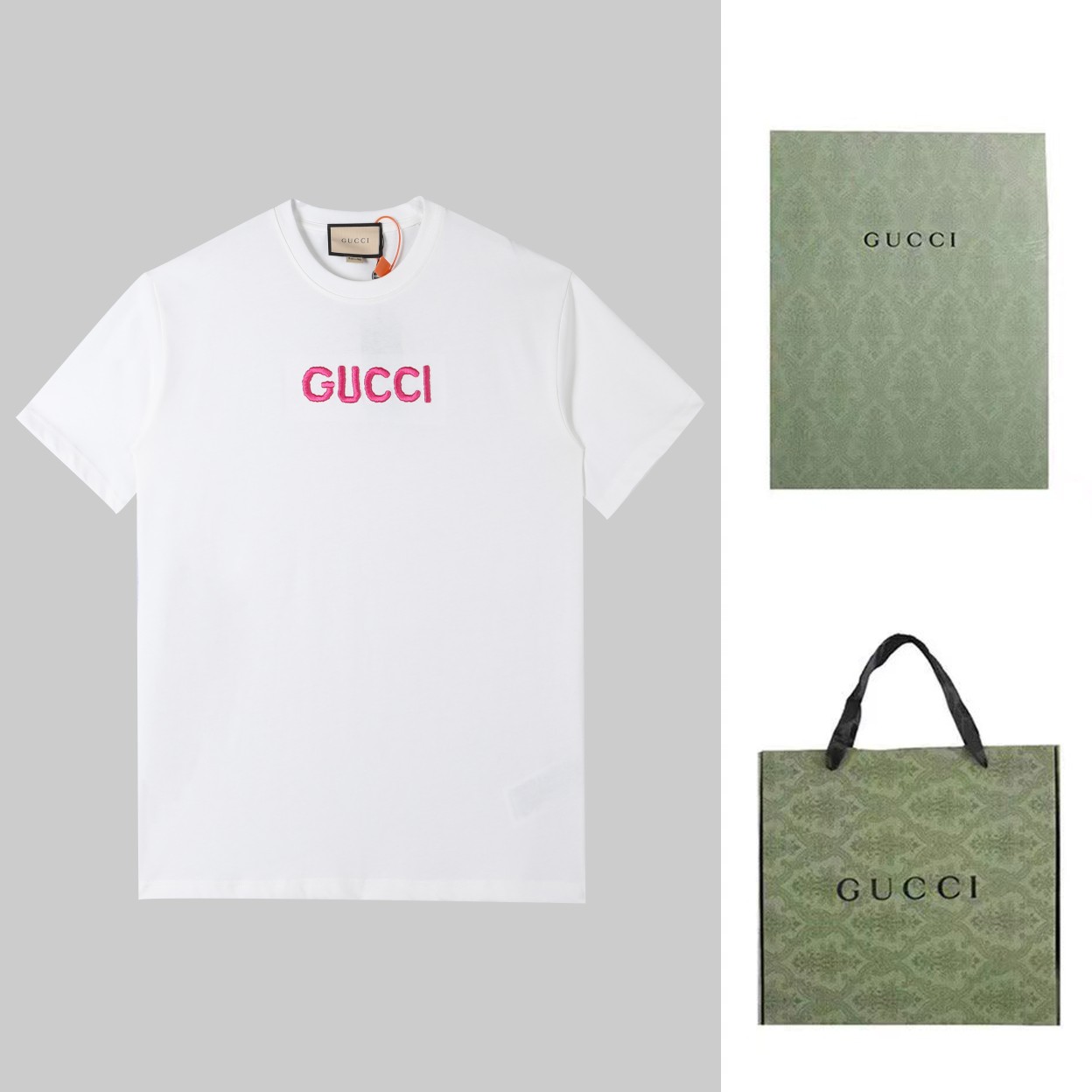 Camiseta de manga corta bordada Gucci 2024SS primavera-verano, algodón puro de doble hilo de 32 cabos personalizado, pe…