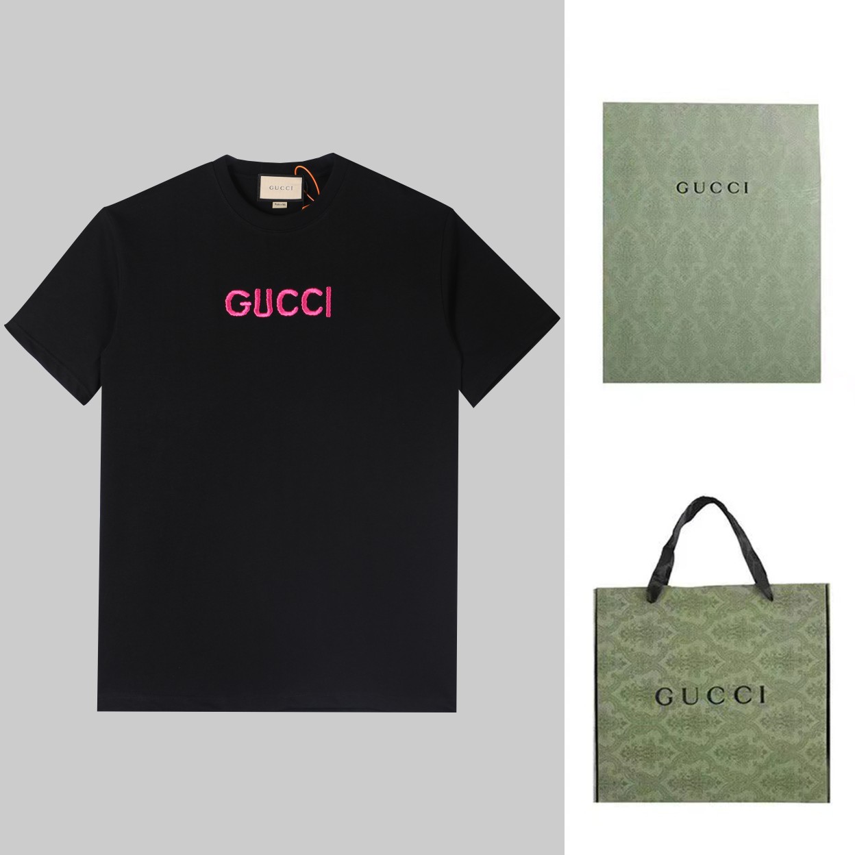 Camiseta de manga corta bordada de Gucci para primavera/verano, algodón puro personalizado de 32 cabos dobles, gramaje …
