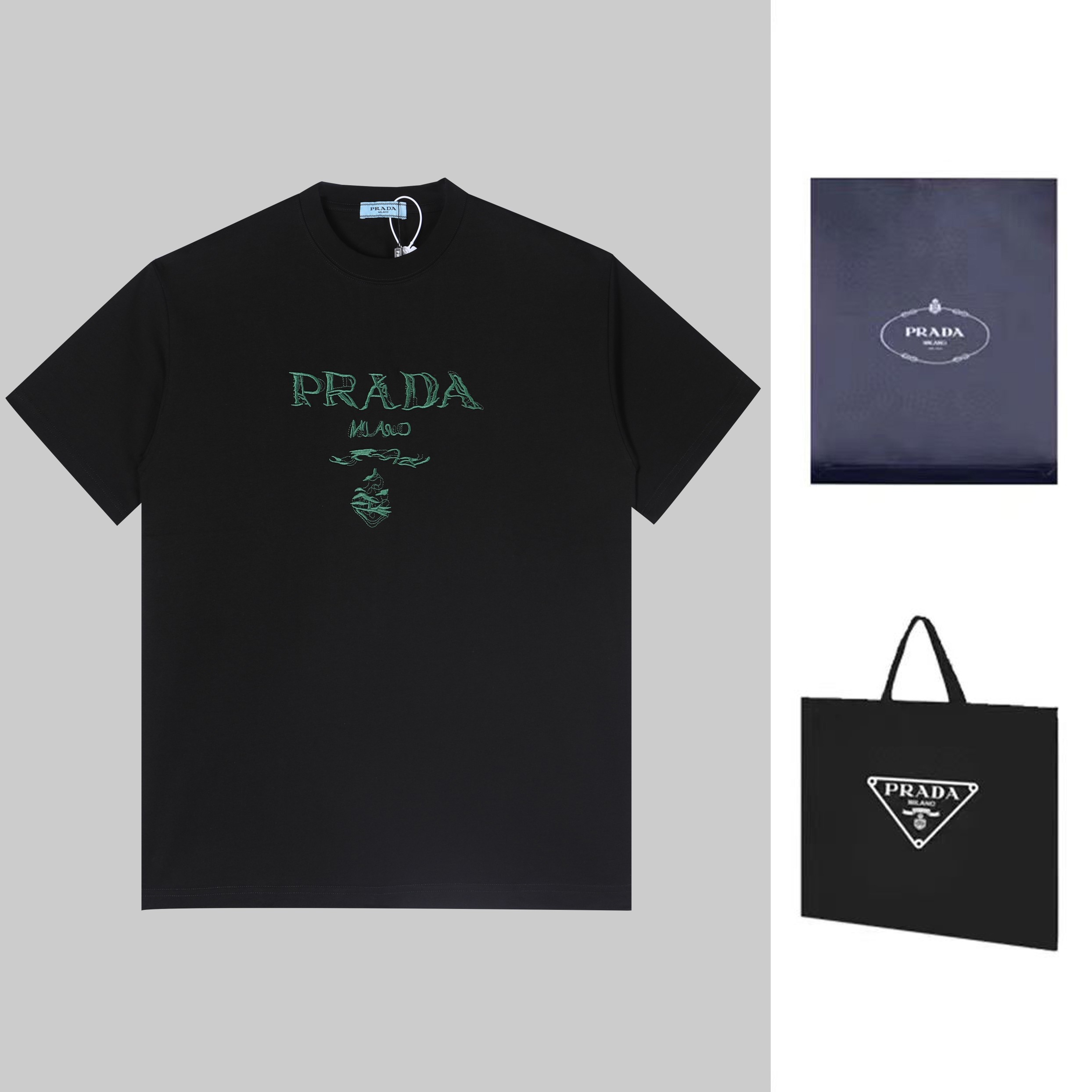 PRADA 2024Lg nueva camiseta de manga corta bordada, de alta calidad 🔥 doble hilo pesado 280g 32 cabos algodón puro sua…