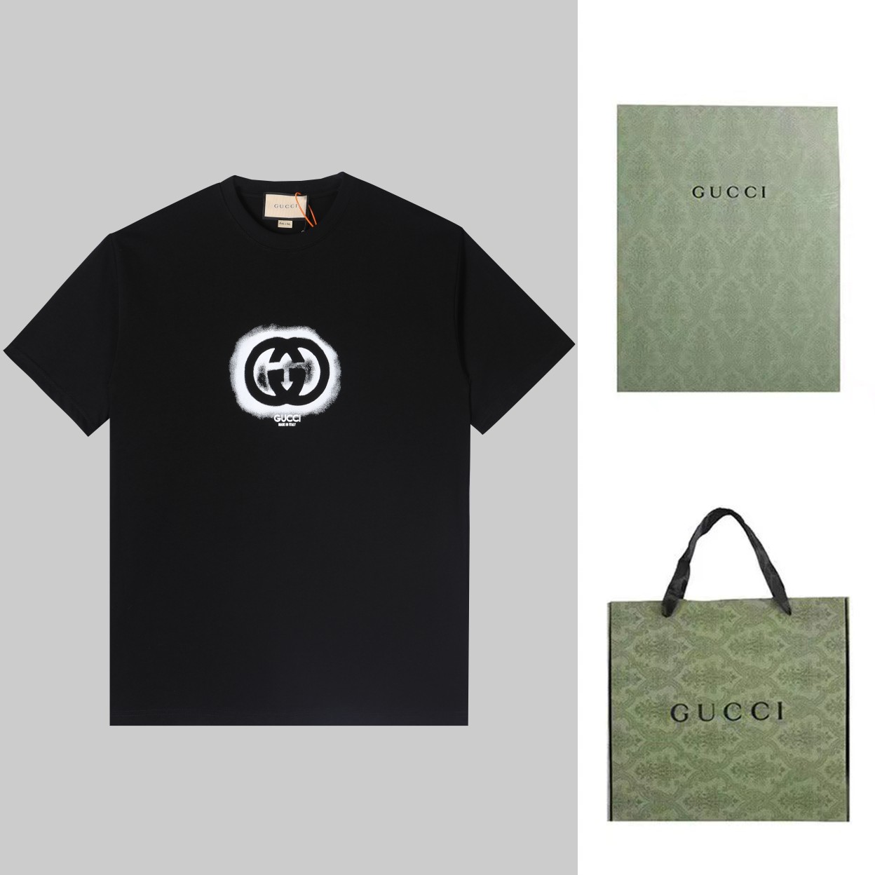 Camiseta de manga corta estampada de GUCCI Gucci 2024 SS, personalizada para clientes con alto gramaje de 280 gramos, 3…