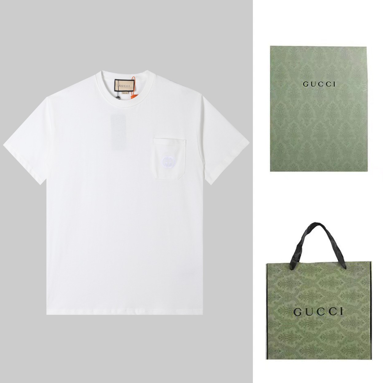 GUCCI 2024 nueva camiseta con bolsillo y logotipo bordado, alta calidad 🔥 algodón puro de doble hilo de 280g, 32 cabos…