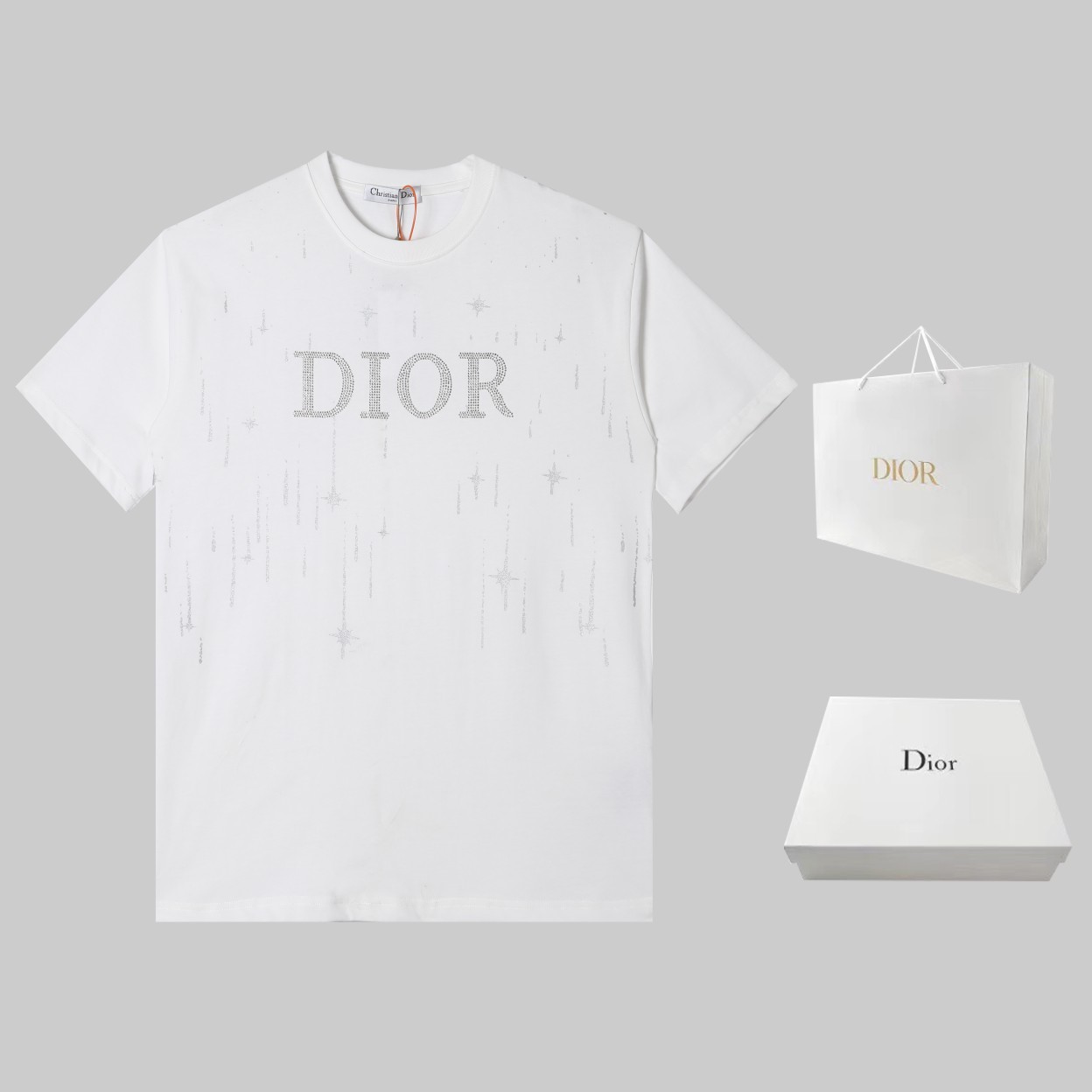 Dior DIOR 2024ss nuevo manga corta con estampado de lentejuelas, alta calidad 🔥 Hilo doble pesado 280 g 32 hilos tacto…