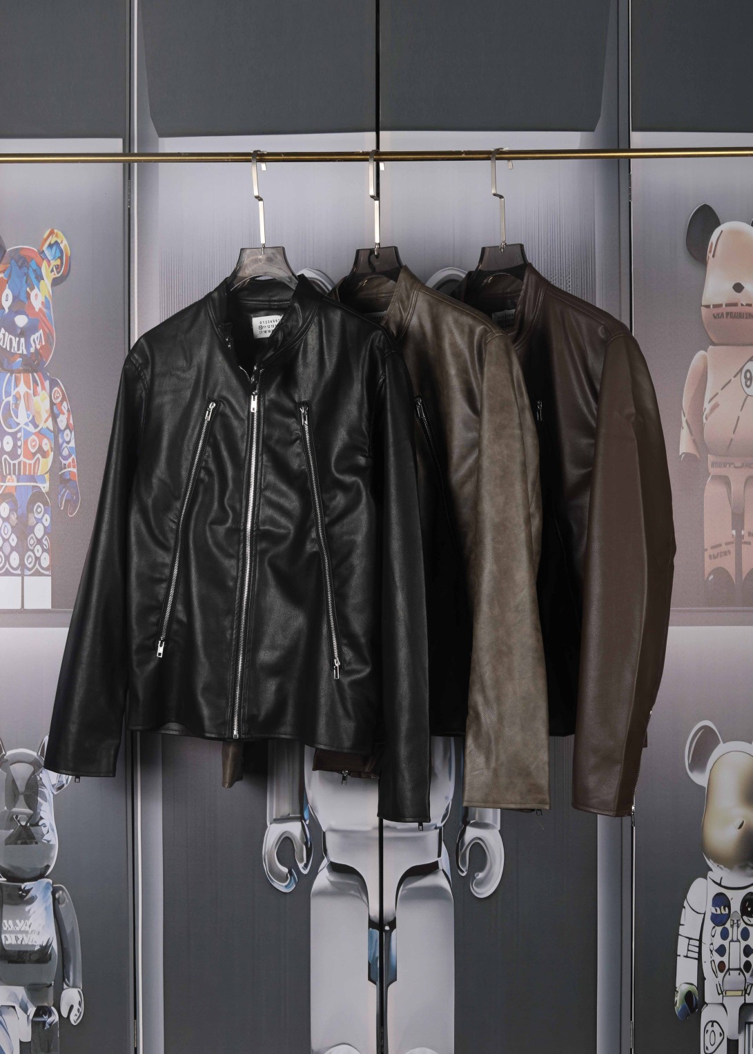 Maison Margiela MM6 Marguerite 24ss Leather Jacket in Black and Dark Gray