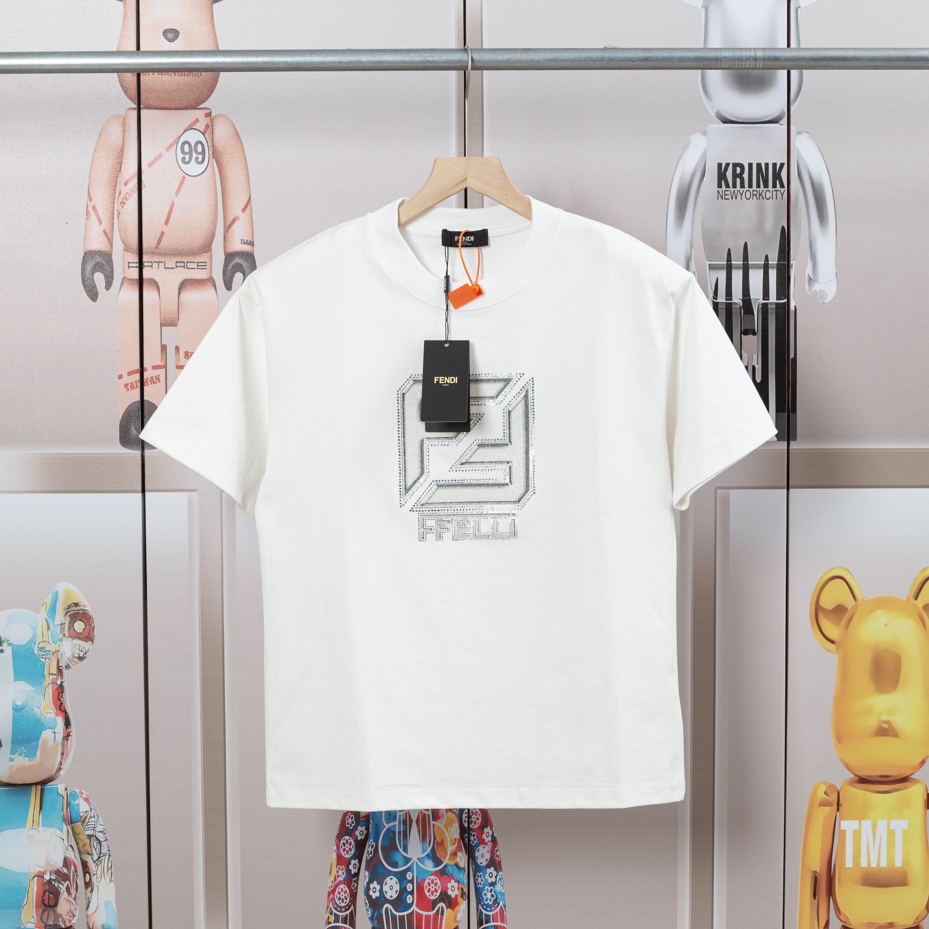 .00「D💓」 FENDI芬迪🔥春夏新款3D数码印花烫钻短袖T恤.细...