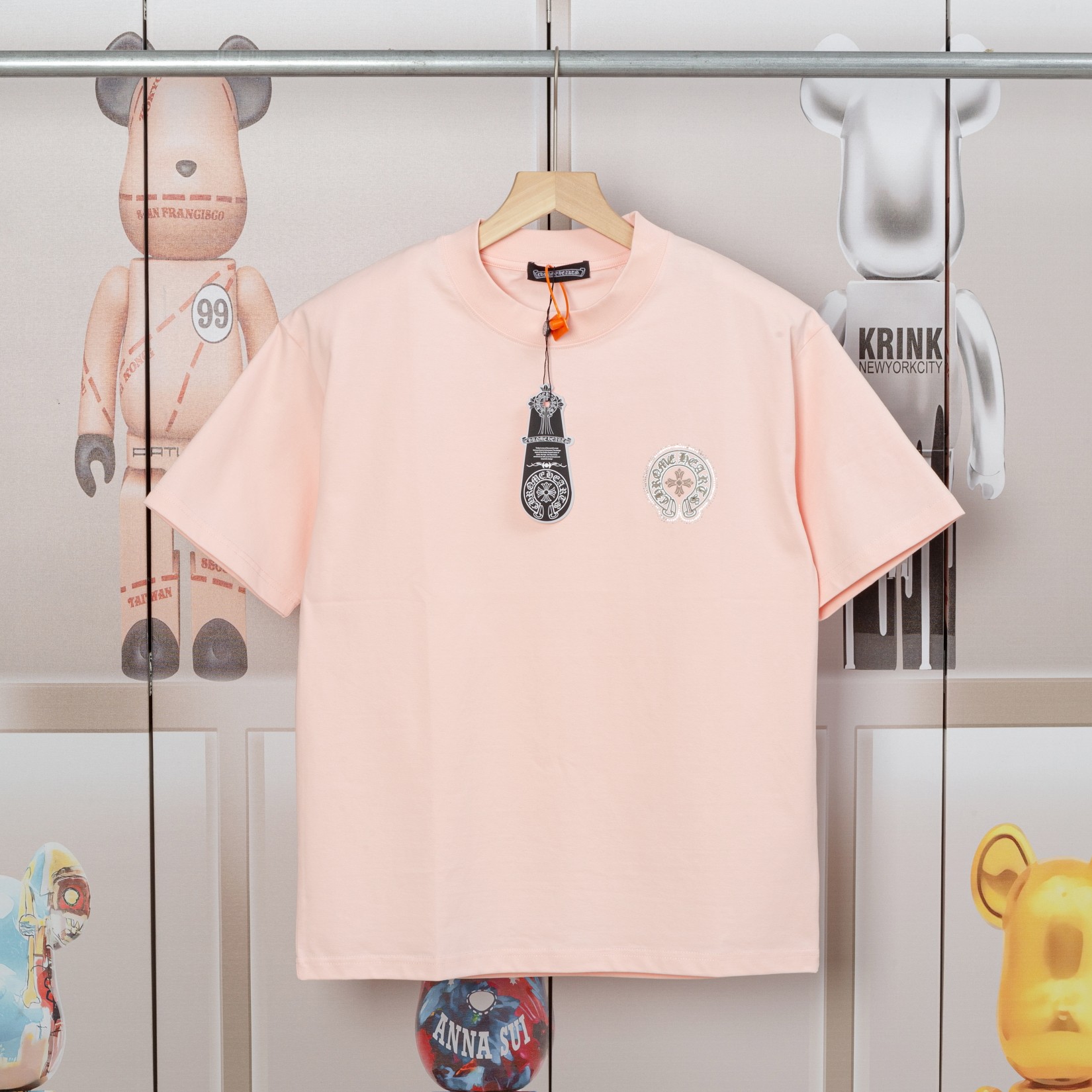 「Dw」    CHROME HEARTS克罗心 染钻印花短袖T恤  前后幅标志高...