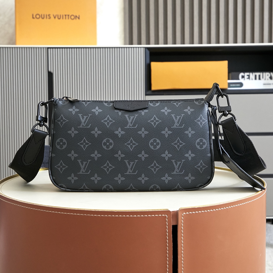 Louis Vuitton Taschen Handtaschen Schwarz Monogram Eclipse Leinwand Gewebe Pochette M11741