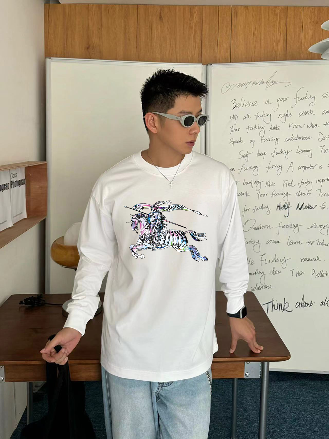 Burberry Long Sleeve T-Shirt with Equestrian Knight Design