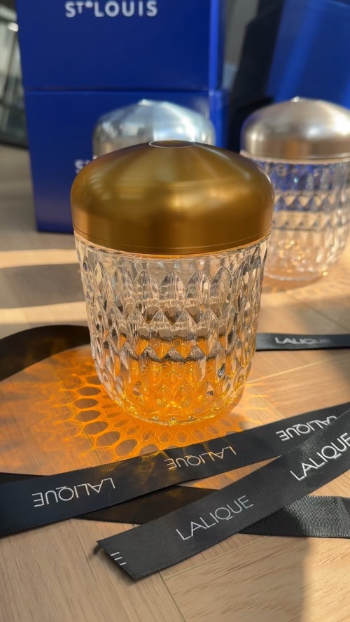 Lalique Gold-Topped Crystal Table Lamp - Rechargeable, Touch-Sensitive