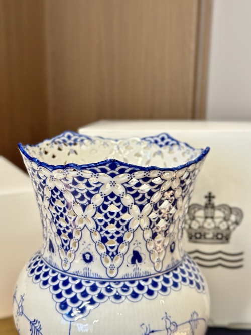 Royal Copenhagen Blue Fluted Full Lace Vase, Hand-Painted Porcelain, 7 Inches 1 Royal Copenhagen Blue Fluted Full Lace Vase, Hand-Painted Porcelain, 7 Inches