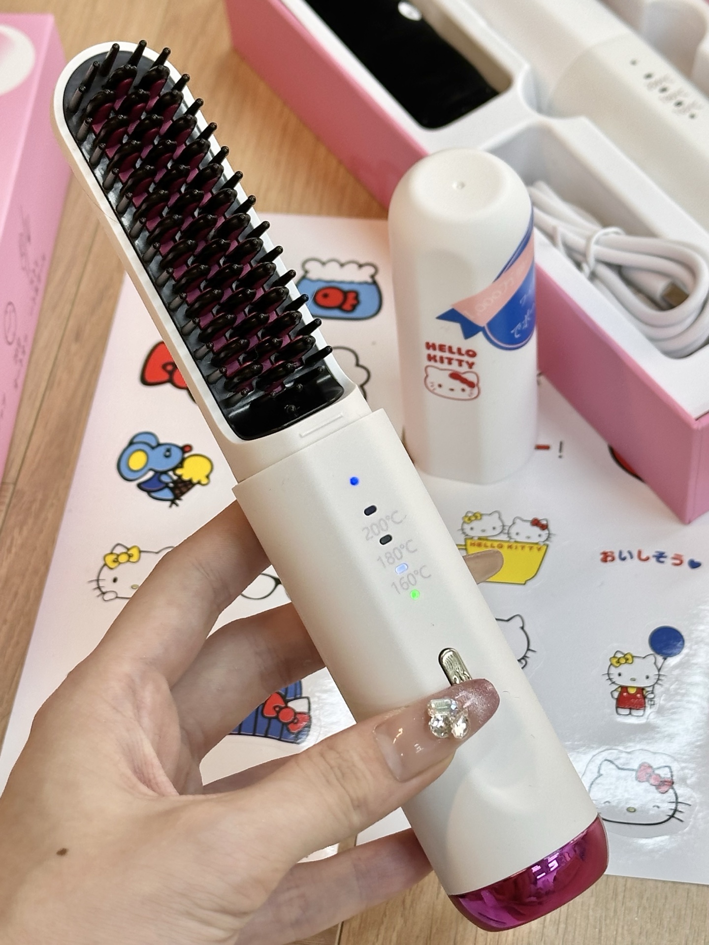 Hello Kitty Ceramic Hair Straightener Brush with Negative Ion Technology