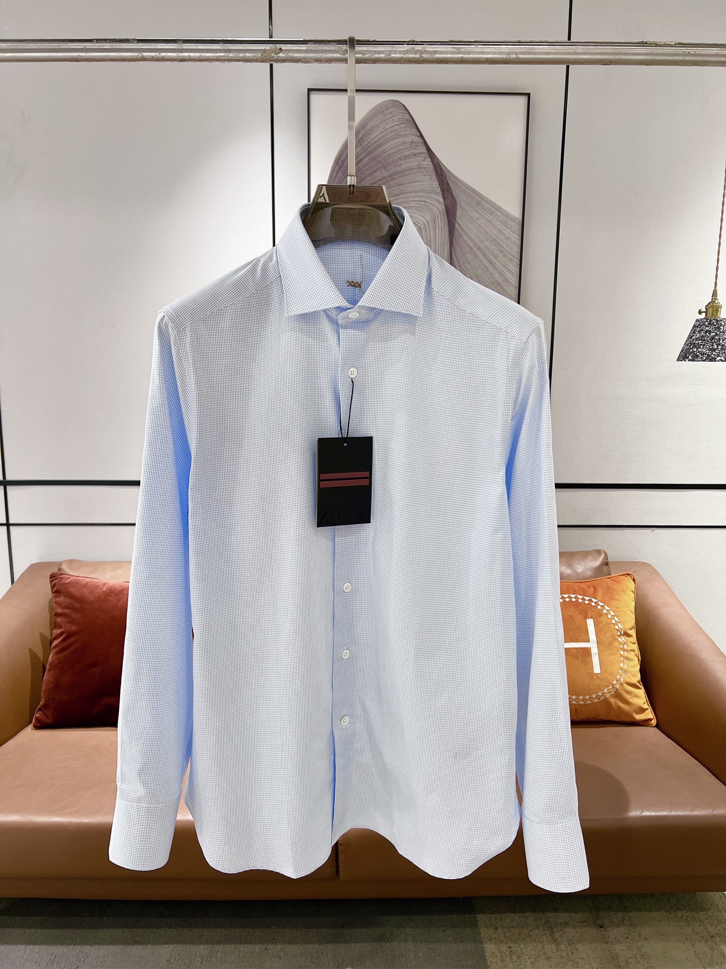 Zegna Abbigliamento Camicie & Camicette Blu Bianco Uomini Maniche lunghe