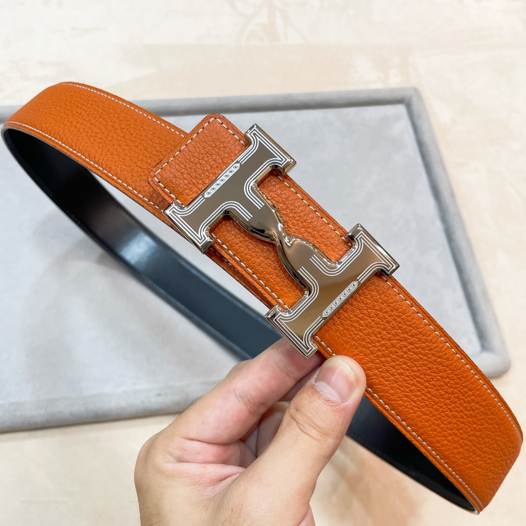 Hermes-HDANCREBELTBUCKLE&38MM最新款鍍鈀金属扣双面两用原版皮！