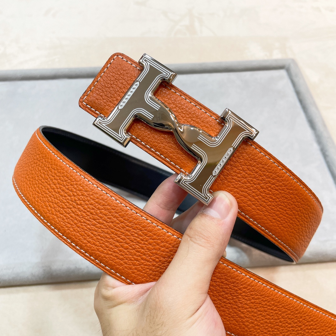 Hermes-HDANCREBELTBUCKLE&38MM最新款鍍鈀金属扣双面两用原版皮！