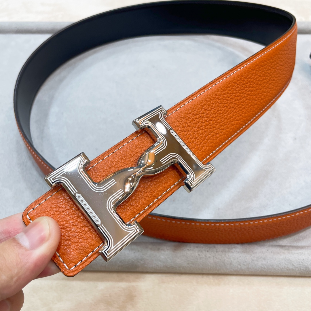 Hermes-HDANCREBELTBUCKLE&38MM最新款鍍鈀金属扣双面两用原版皮！