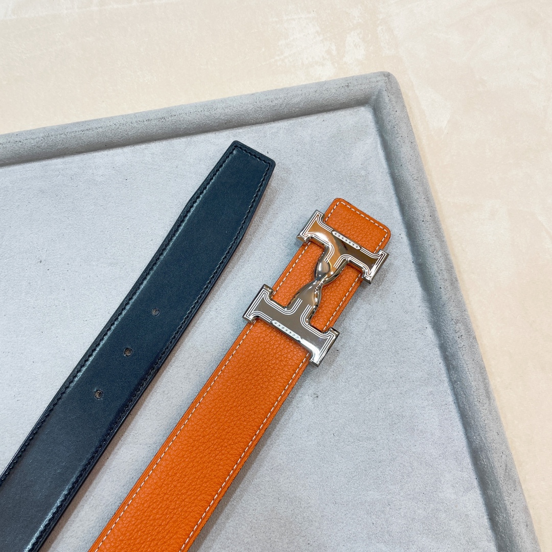 Hermes-HDANCREBELTBUCKLE&38MM最新款鍍鈀金属扣双面两用原版皮！