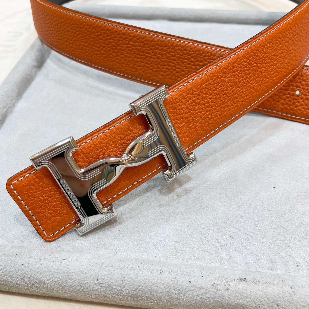 Hermes-HDANCREBELTBUCKLE&38MM最新款鍍鈀金属扣双面两用原版皮！