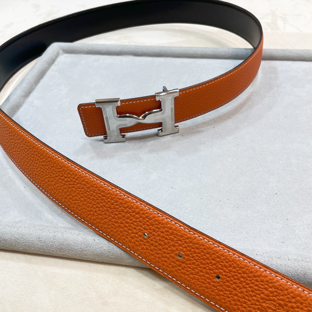 Hermes-HDANCREBELTBUCKLE&38MM最新款鍍鈀金属扣双面两用原版皮！