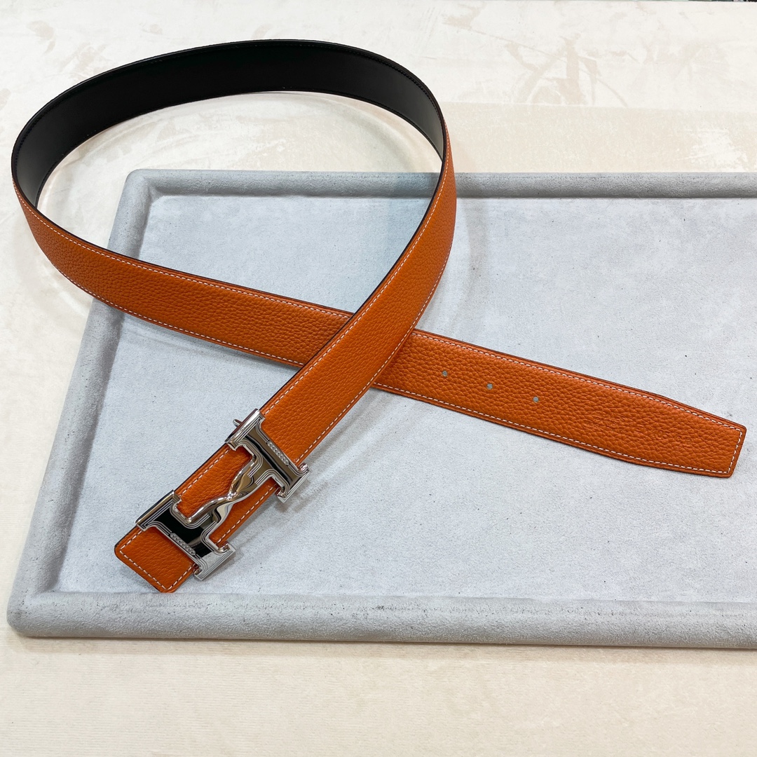 Hermes-HDANCREBELTBUCKLE&38MM最新款鍍鈀金属扣双面两用原版皮！