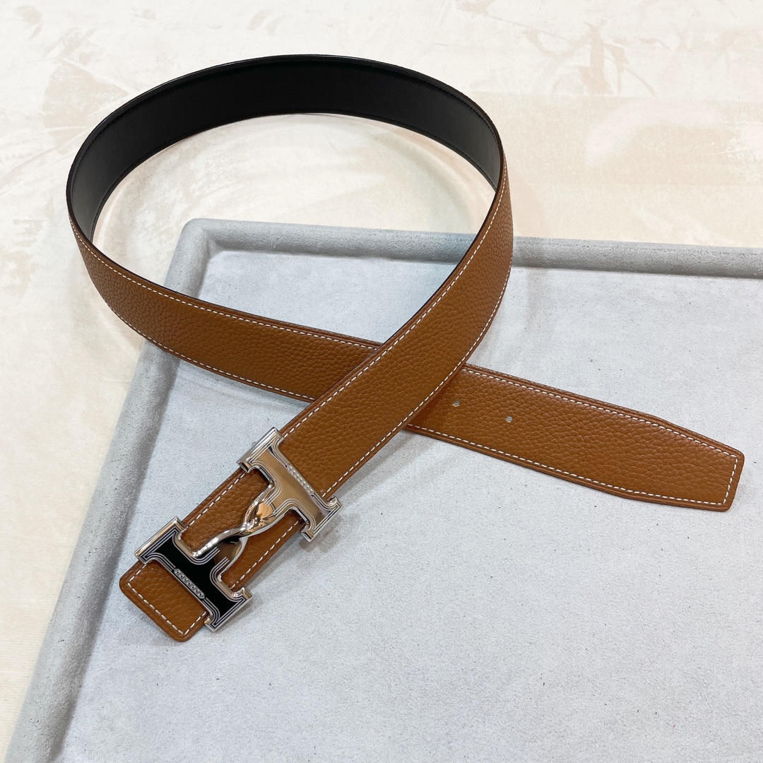 Hermes-HDANCREBELTBUCKLE&38MM最新款鍍鈀金属扣双面两用原版皮！