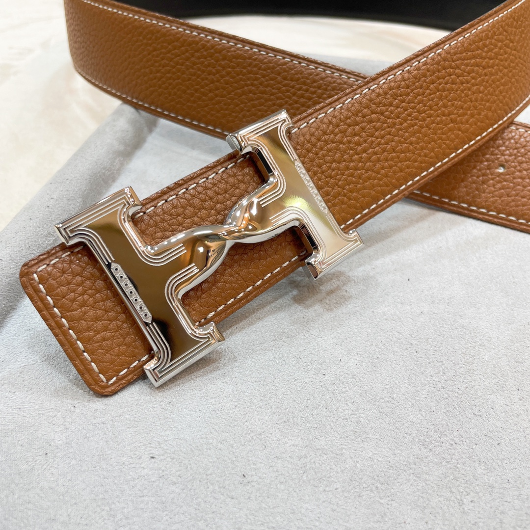 Hermes-HDANCREBELTBUCKLE&38MM最新款鍍鈀金属扣双面两用原版皮！