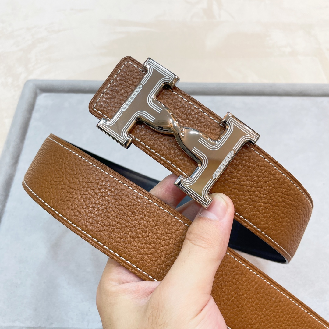 Hermes-HDANCREBELTBUCKLE&38MM最新款鍍鈀金属扣双面两用原版皮！