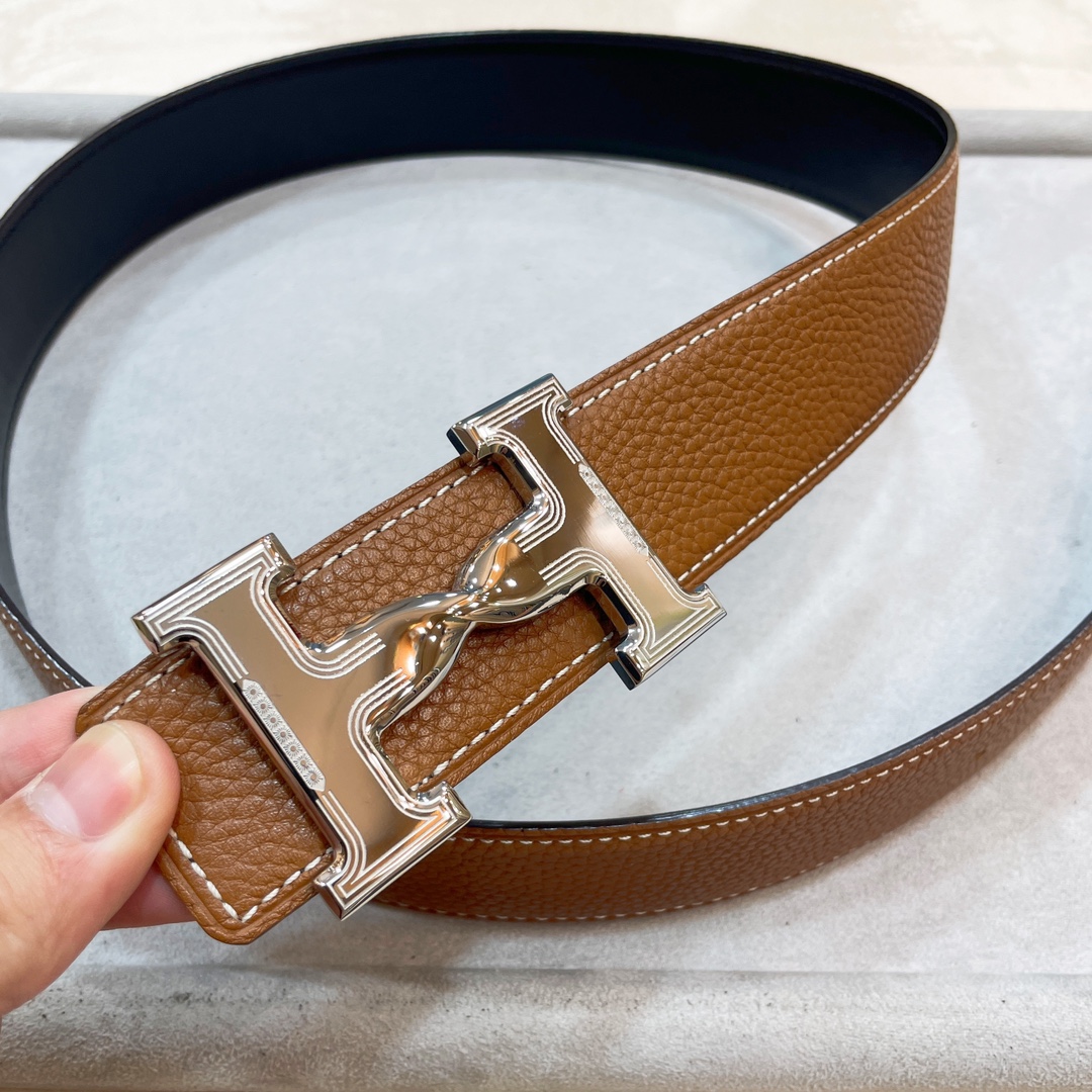 Hermes-HDANCREBELTBUCKLE&38MM最新款鍍鈀金属扣双面两用原版皮！