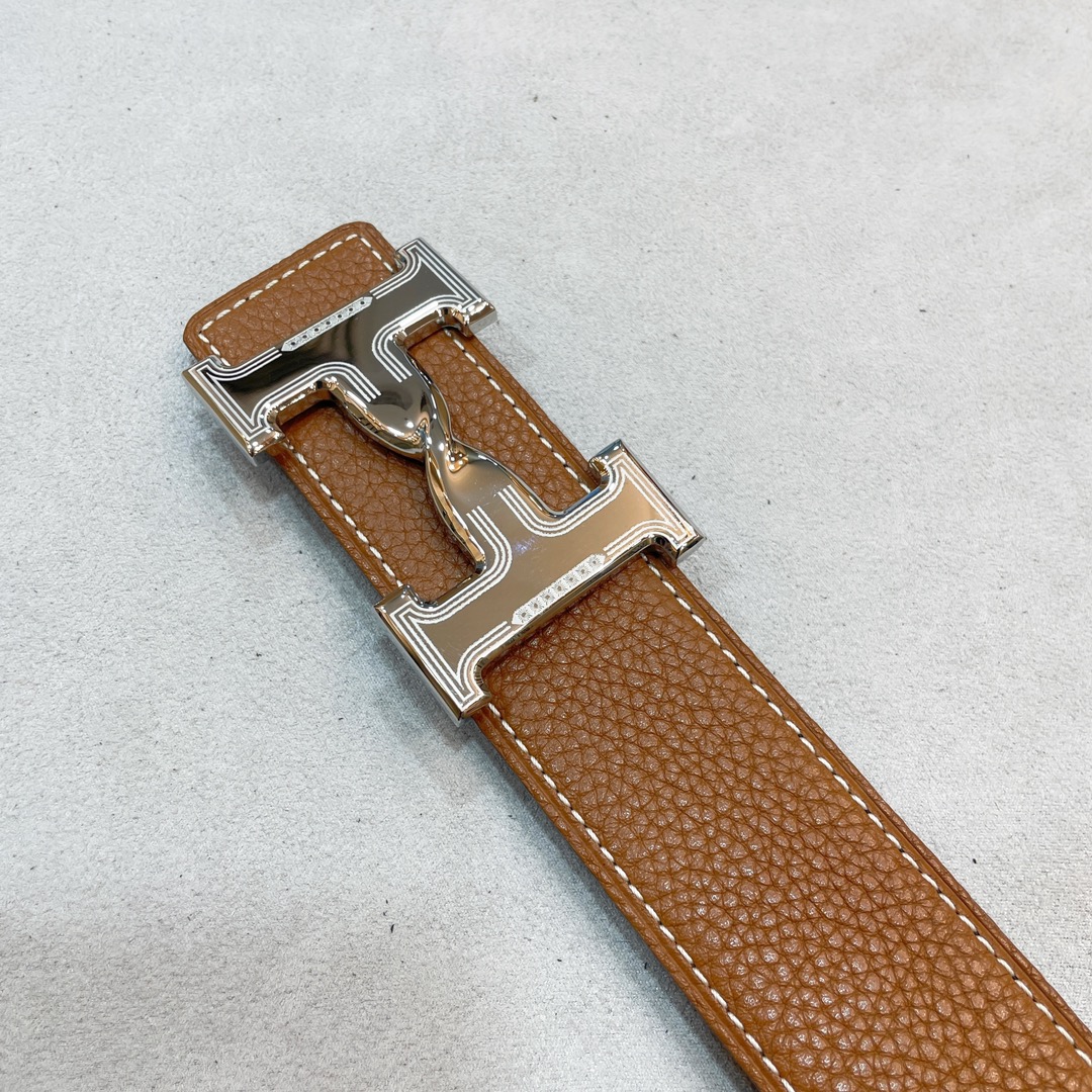 Hermes-HDANCREBELTBUCKLE&38MM最新款鍍鈀金属扣双面两用原版皮！