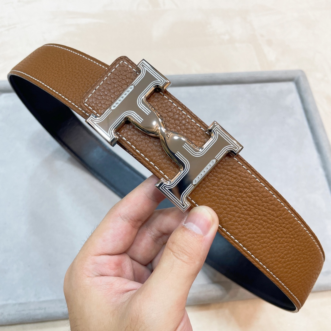 Hermes-HDANCREBELTBUCKLE&38MM最新款鍍鈀金属扣双面两用原版皮！