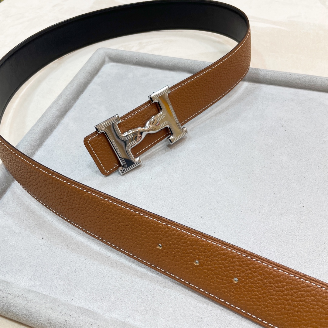 Hermes-HDANCREBELTBUCKLE&38MM最新款鍍鈀金属扣双面两用原版皮！