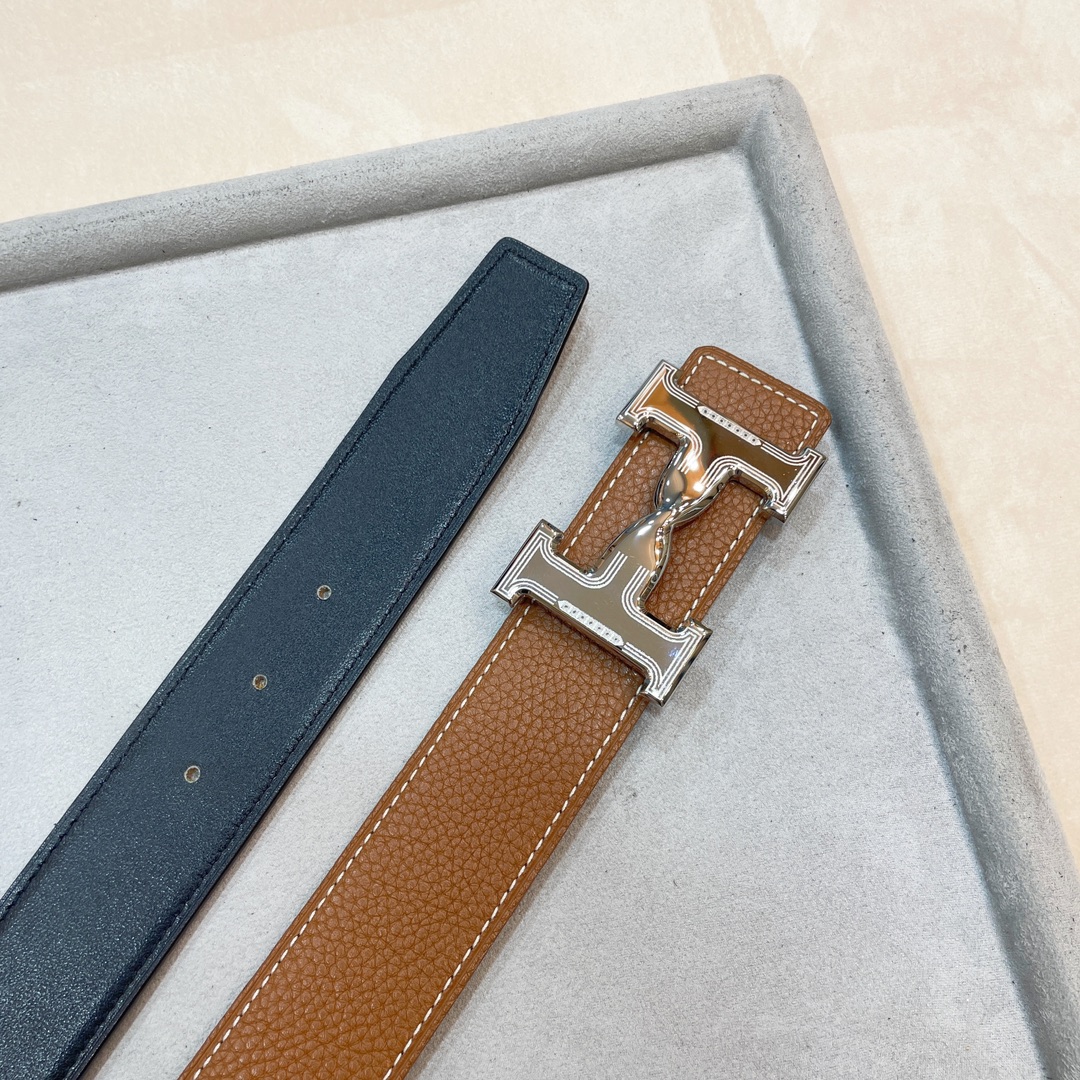 Hermes-HDANCREBELTBUCKLE&38MM最新款鍍鈀金属扣双面两用原版皮！