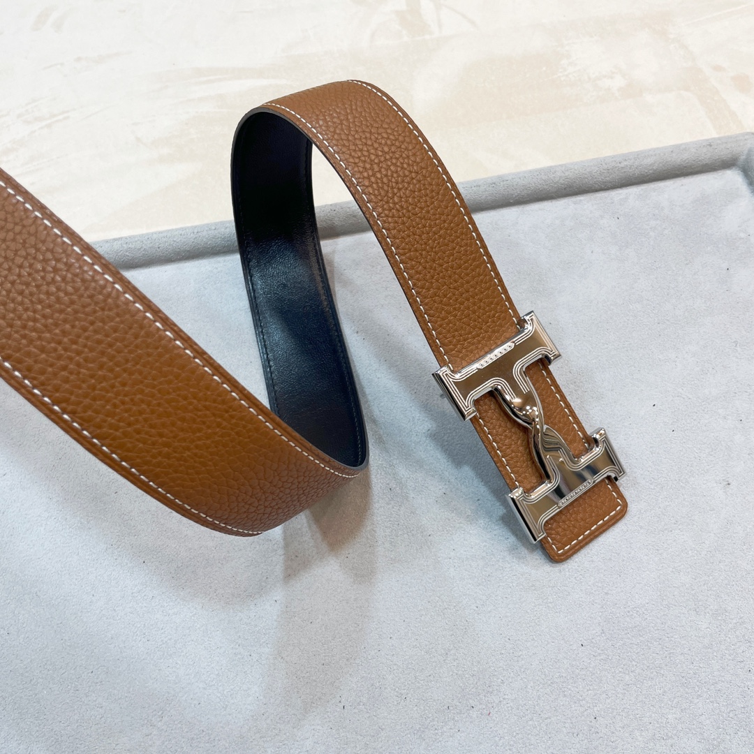 Hermes-HDANCREBELTBUCKLE&38MM最新款鍍鈀金属扣双面两用原版皮！