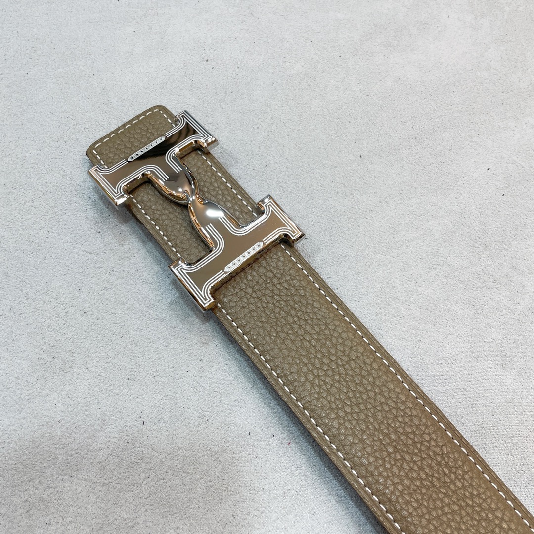 Hermes-HDANCREBELTBUCKLE&38MM最新款鍍鈀金属扣双面两用原版皮！