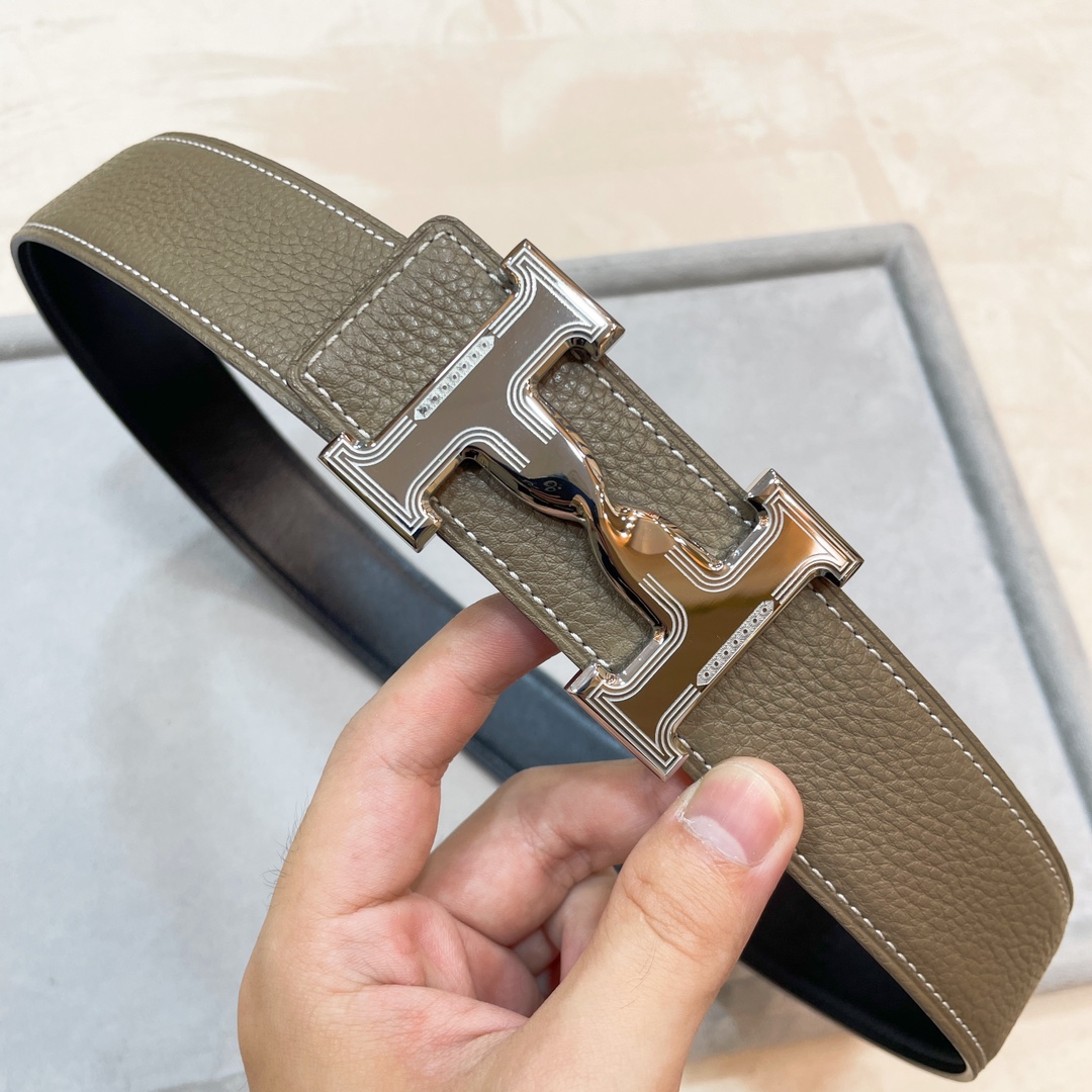 Hermes-HDANCREBELTBUCKLE&38MM最新款鍍鈀金属扣双面两用原版皮！