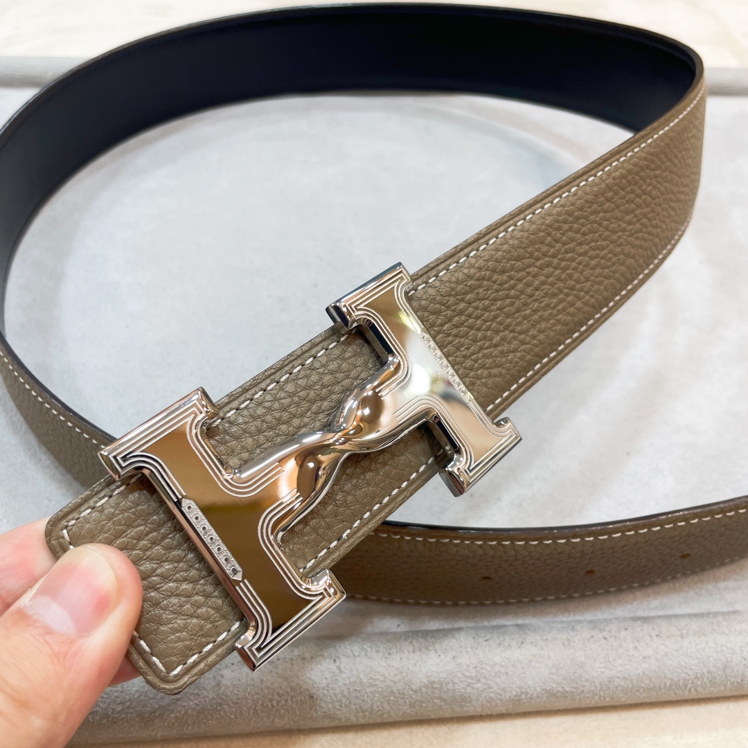 Hermes-HDANCREBELTBUCKLE&38MM最新款鍍鈀金属扣双面两用原版皮！