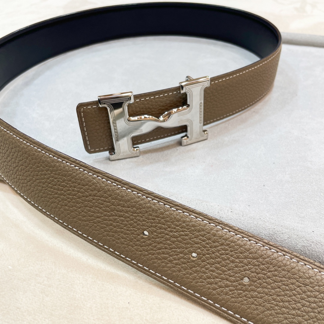 Hermes-HDANCREBELTBUCKLE&38MM最新款鍍鈀金属扣双面两用原版皮！