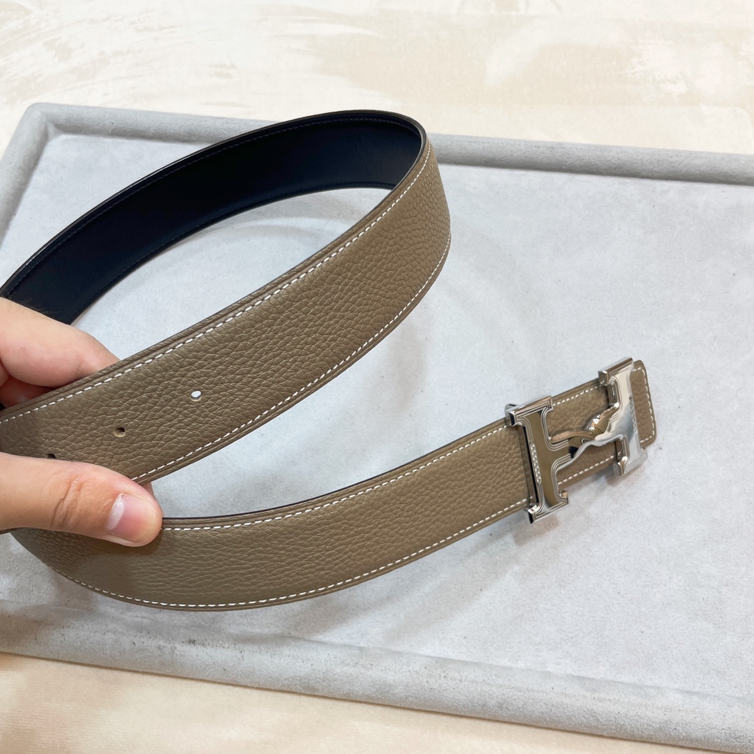 Hermes-HDANCREBELTBUCKLE&38MM最新款鍍鈀金属扣双面两用原版皮！