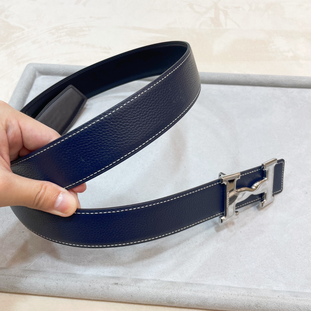 Hermes-HDANCREBELTBUCKLE&38MM最新款鍍鈀金属扣双面两用原版皮！