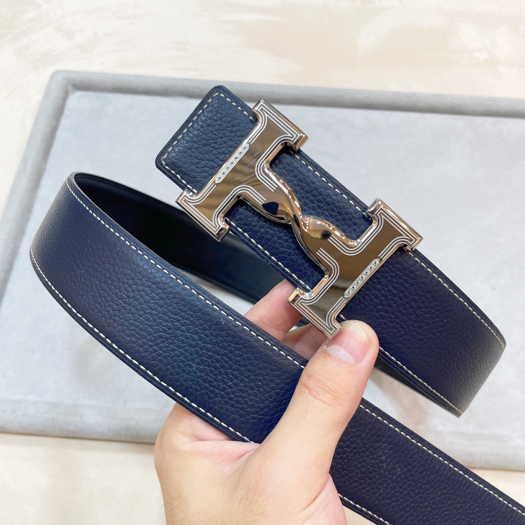 Hermes-HDANCREBELTBUCKLE&38MM最新款鍍鈀金属扣双面两用原版皮！