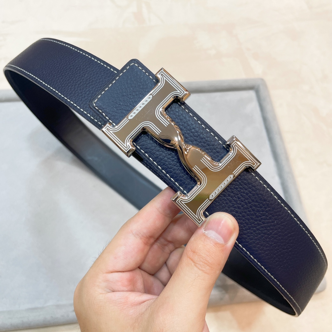 Hermes-HDANCREBELTBUCKLE&38MM最新款鍍鈀金属扣双面两用原版皮！