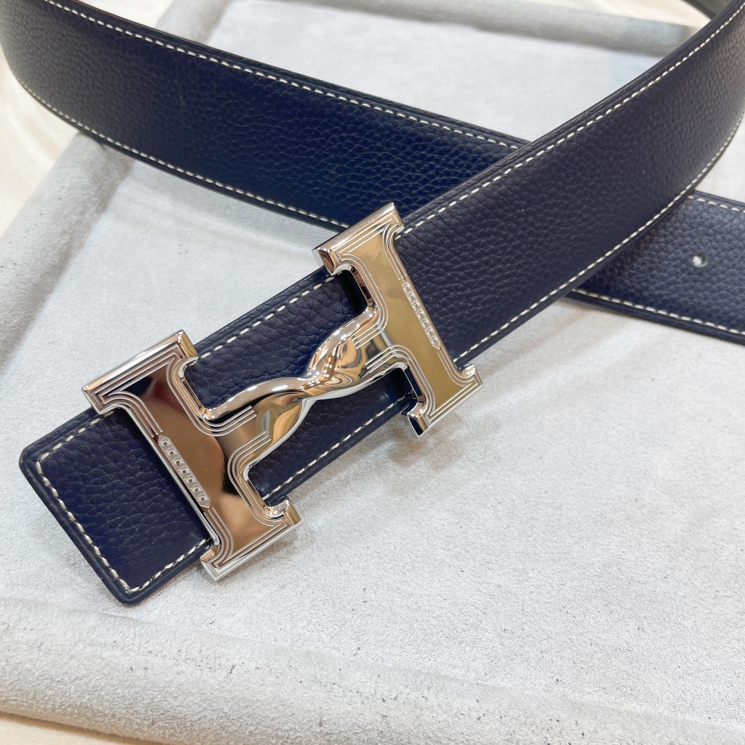 Hermes-HDANCREBELTBUCKLE&38MM最新款鍍鈀金属扣双面两用原版皮！