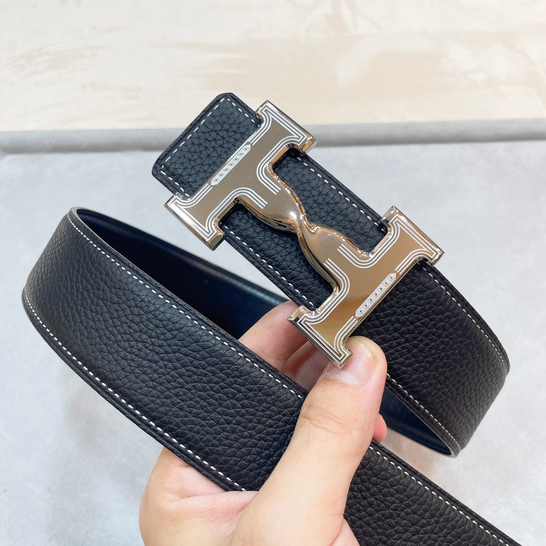 Hermes-HDANCREBELTBUCKLE&38MM最新款鍍鈀金属扣双面两用原版皮！