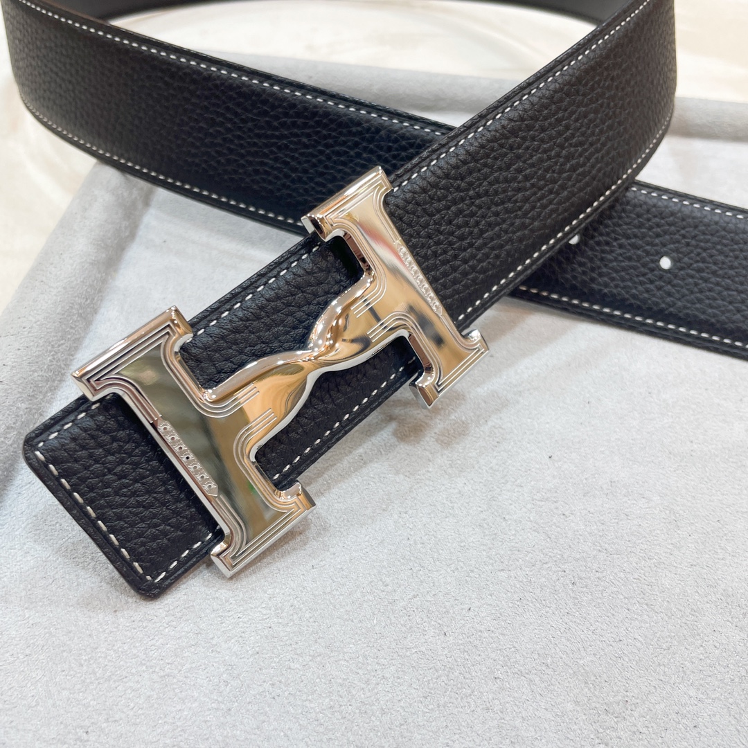 Hermes-HDANCREBELTBUCKLE&38MM最新款鍍鈀金属扣双面两用原版皮！