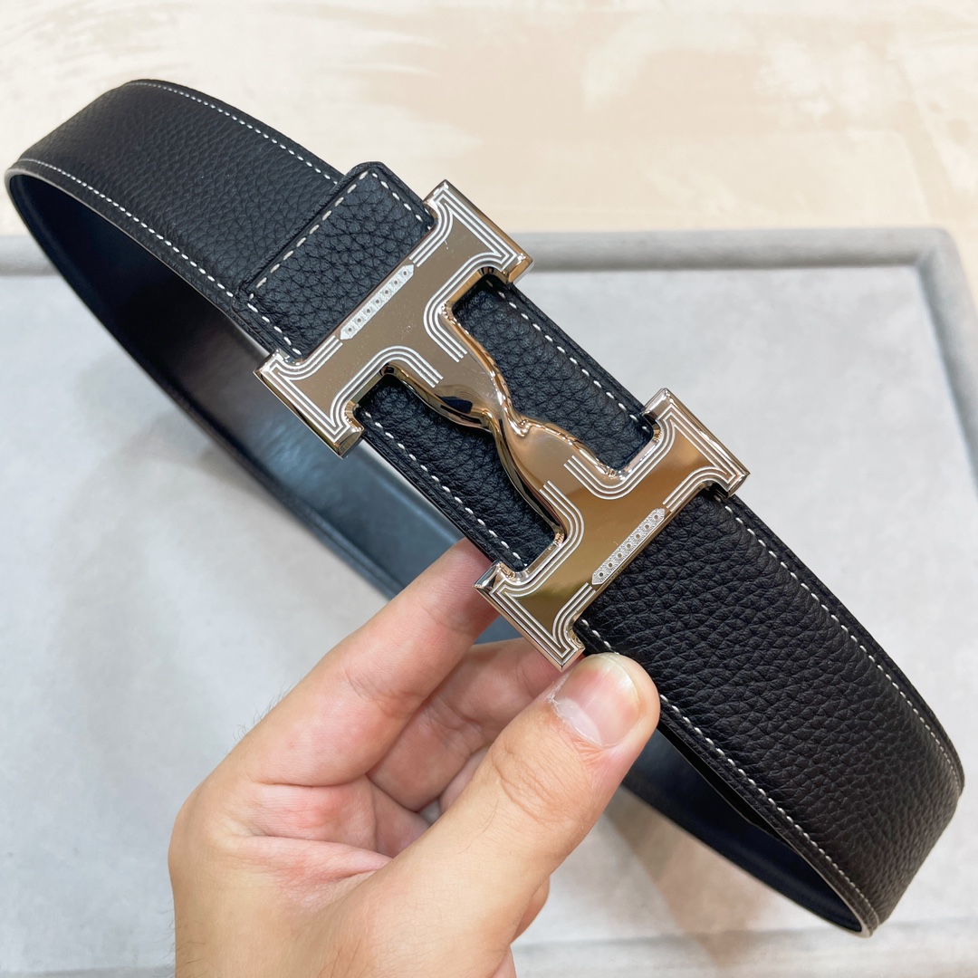 Hermes-HDANCREBELTBUCKLE&38MM最新款鍍鈀金属扣双面两用原版皮！