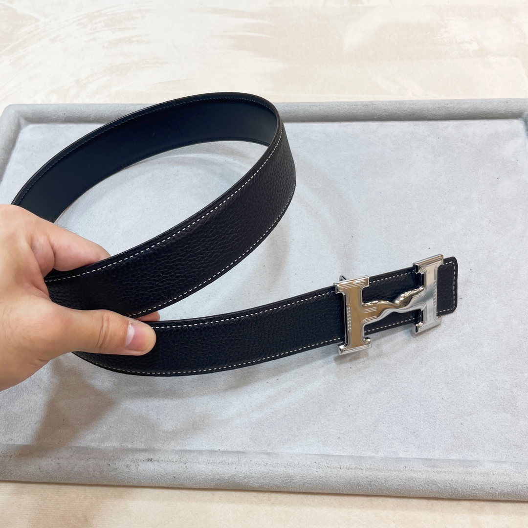 Hermes-HDANCREBELTBUCKLE&38MM最新款鍍鈀金属扣双面两用原版皮！