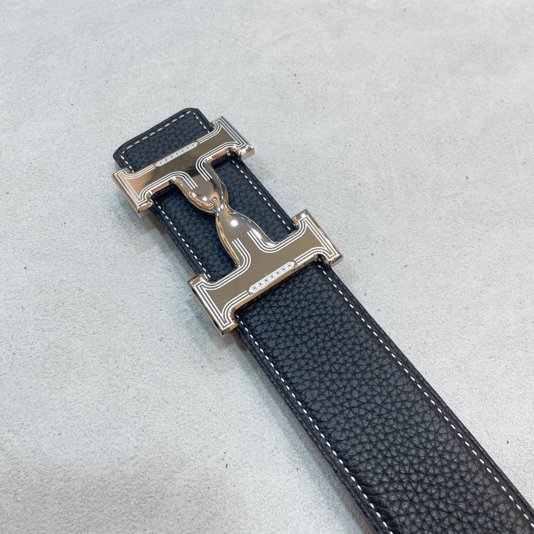 Hermes-HDANCREBELTBUCKLE&38MM最新款鍍鈀金属扣双面两用原版皮！