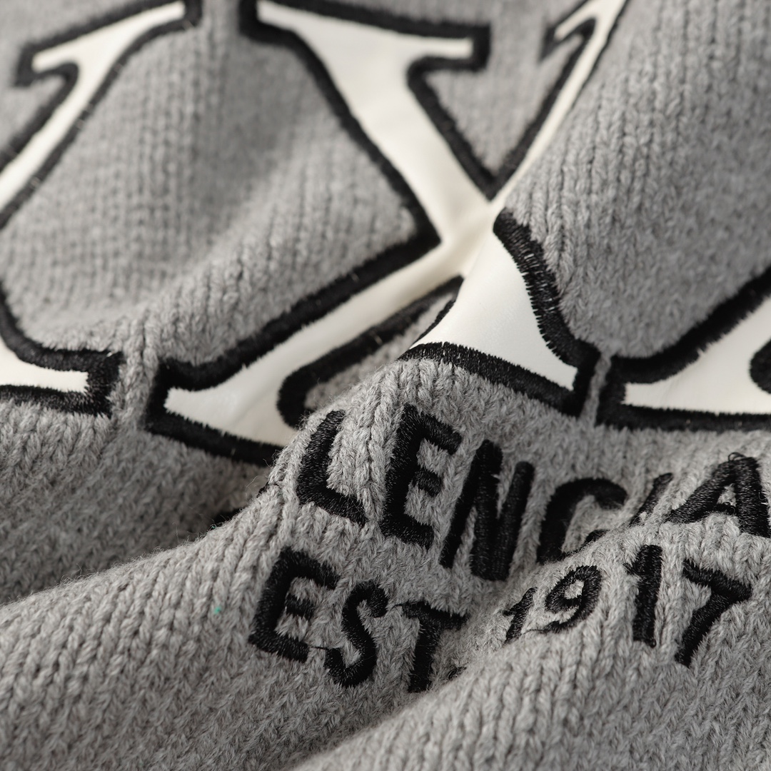 High-Quality Balenciaga Logo Embroidered Sweater in Grey and Green, Size S-L, with Original Capacitor. - 图片 9