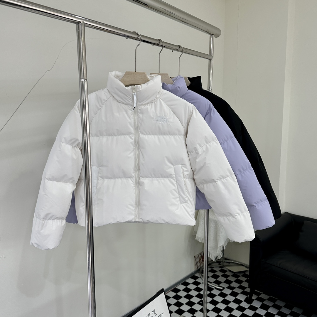 The North Face Clothing Down Jacket Black Purple White Duck Down Winter Collection Hooded Top