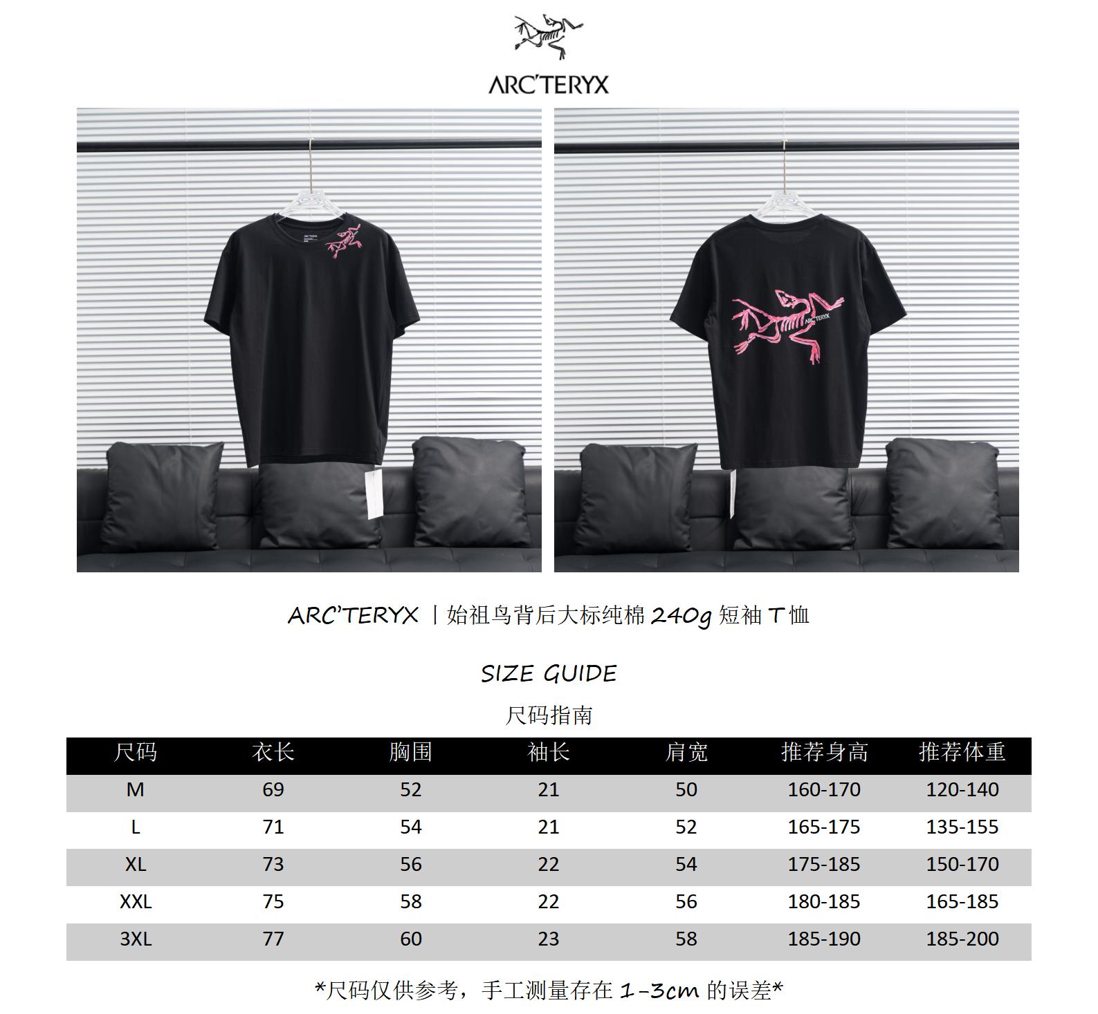 尺码表#

ARC'TERYX丨始祖鸟背后大标短袖T恤

配色：黑色 白色
尺码：M-3XL